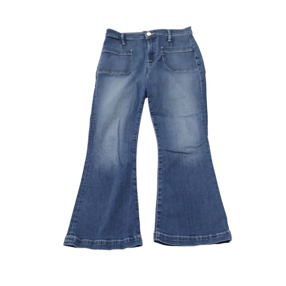 Frame Le Bardot Flared Jeans in Blue Cotton Denim